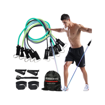 Kit de elásticos para treino da Rubber Fit, ideal para exercícios de musculação e fortalecimento em casa ou na academia
